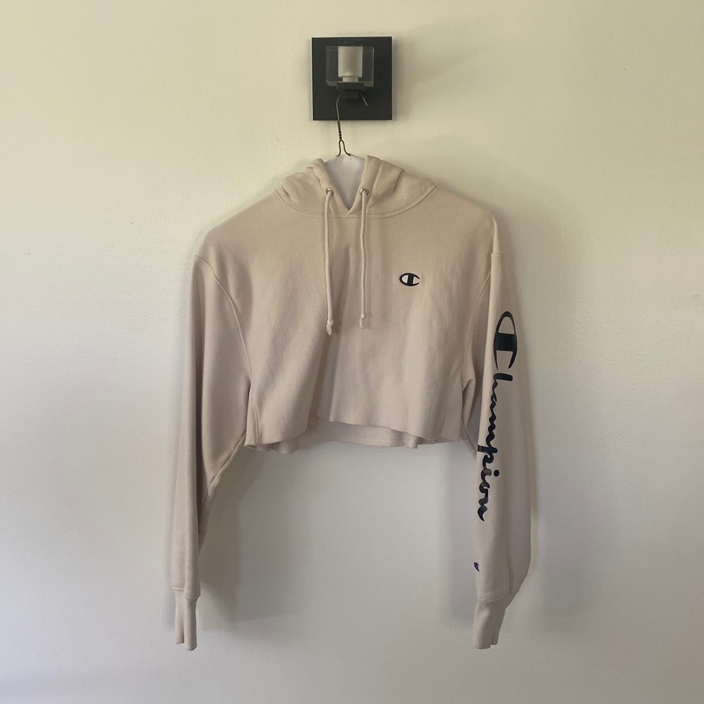 Champion Cream Cropped Hoodie